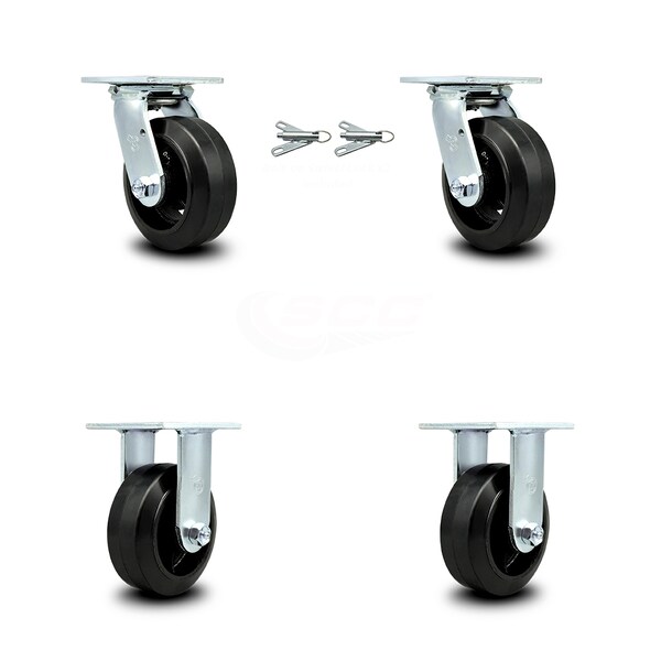5 Inch Rubber on Steel Caster Set with Ball Bearings 2 Swivel Lock 2 Rigid SCC